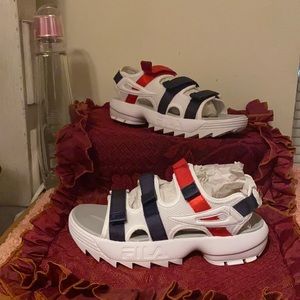 Red, white,& blue Fila Disruptor sandals in size 9